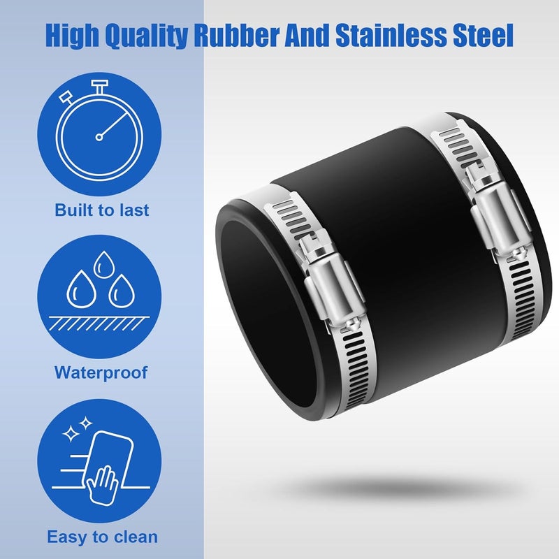 Minatee 4 Pcs Flexible PVC Coupling With Stainless Steel Clamps, for Plastic and Copper Plumbing Connections(2 Inch) - Image 3